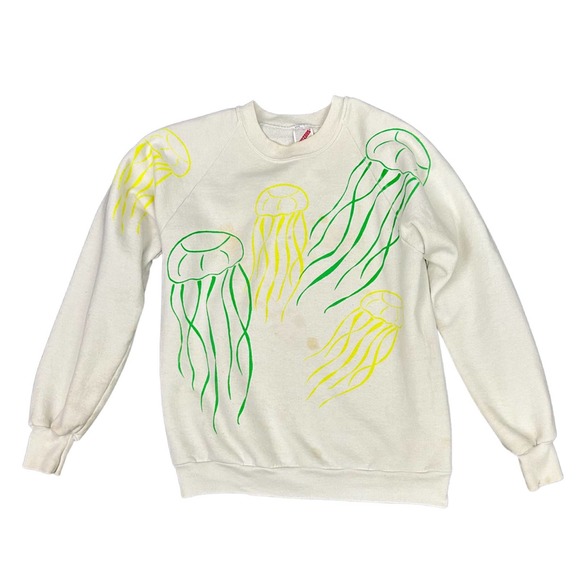 1990s Neon Jellyfish Allover Print Raglan Sweatshirt Jerzees / Men’s Medium - Picture 6 of 6